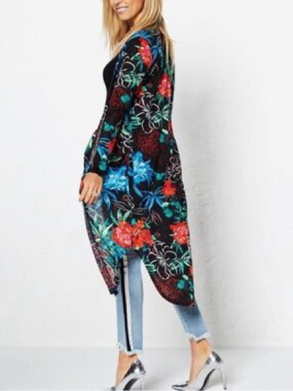 G by Giuliana Floral Open Front Duster Cardigan Sweater Size Medium Petite